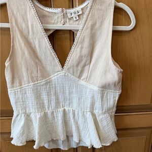 POL Women's Cream and Tan Peplum Blouse